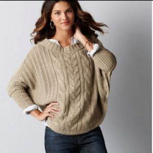 Loft poncho sweater cable knit boat neck wool blend